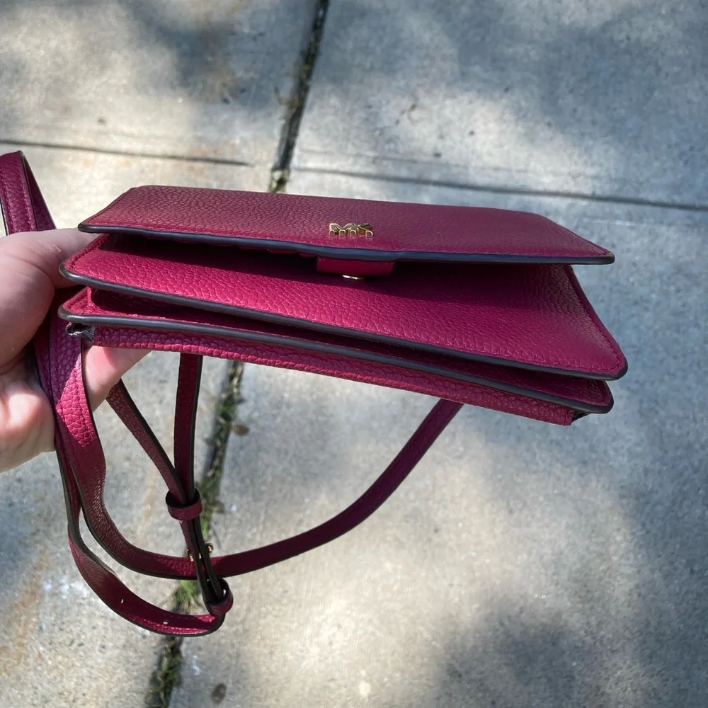 NEW Michael Kors Red Pebbled Leather Convertible Crossbody Bag Small Flap Purse